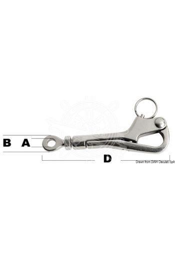 Pelican hook shackle for openable guardrails (A: 6,5 mm, B: 13,5 mm, D opened: 120 mm, D closed: 95 mm)