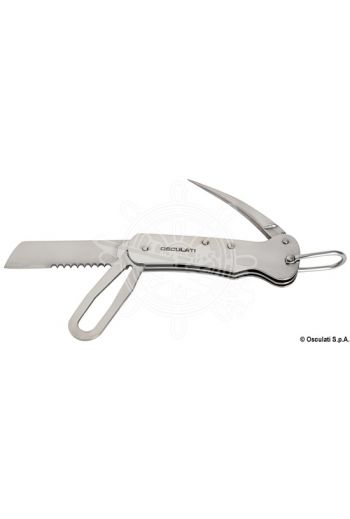 Sail knife made of stainless steel (Handle colour: Mirror-polished SS, Blade: 65 mm, Length when closed: 100 mm, Length when open: 150 mm, Weight)