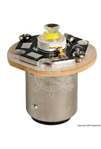 BA15D LED bulb for anchor lights, aligned bayonet pins (V: 12/24, W: 1,2, W equivalent: 10, lumen: 100, K: 3000, LED beam angle: 170°, Poles: Parallel)