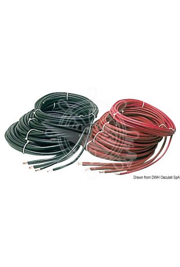 Battery cables, made of copper and coated with synthetic resin insulating covering
