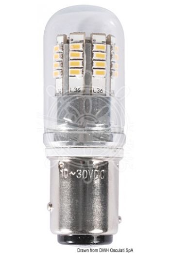 BAY15D LED bulb, offset pins for navigation lights (V: 12/24, W: 2,5, W equivalent: 25, Lumen: 240, K: 3000, Ø D: 18 mm, L: 54 mm)