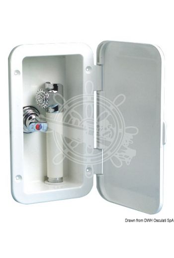 Shower box with Mizar push-button shower and mixer