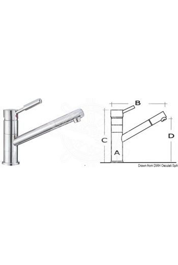Diana swivelling mixer with ceramic cartridge, adjustable jet and long neck, suitable for kitchen sinks (A: 42 mm, B: 235 mm, C: 160 mm, D: 130 mm)