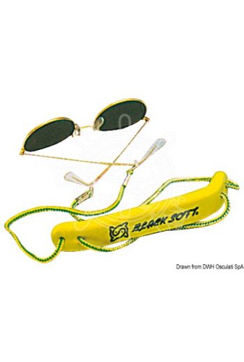 Floatable cord for sunglasses (Description: Made of soft lacquered floating rubber, available in various colors.)