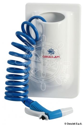 Vertical container with water spiral hose (Spiral hose: 4.5 m (15 ft), Ø mm: 9x12, Measures: 390x226x125 (160-mm bore Ø; 330-mm depth))