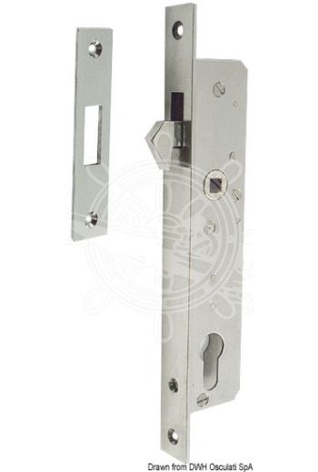 Stainless Steel sliding door lock (Frame mm: 250x25x3, Box mm: 194x43x15, Panel mm: 8, Depth mm: 43, Length cilynder mm: 45)