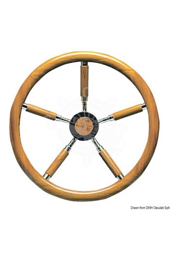 Steering wheels with external teak wheel rim and spokes coated with teak