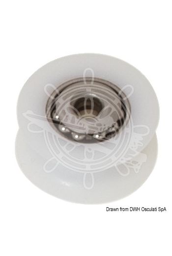 Delrin® sheave with stainless steel caps and ball bearings